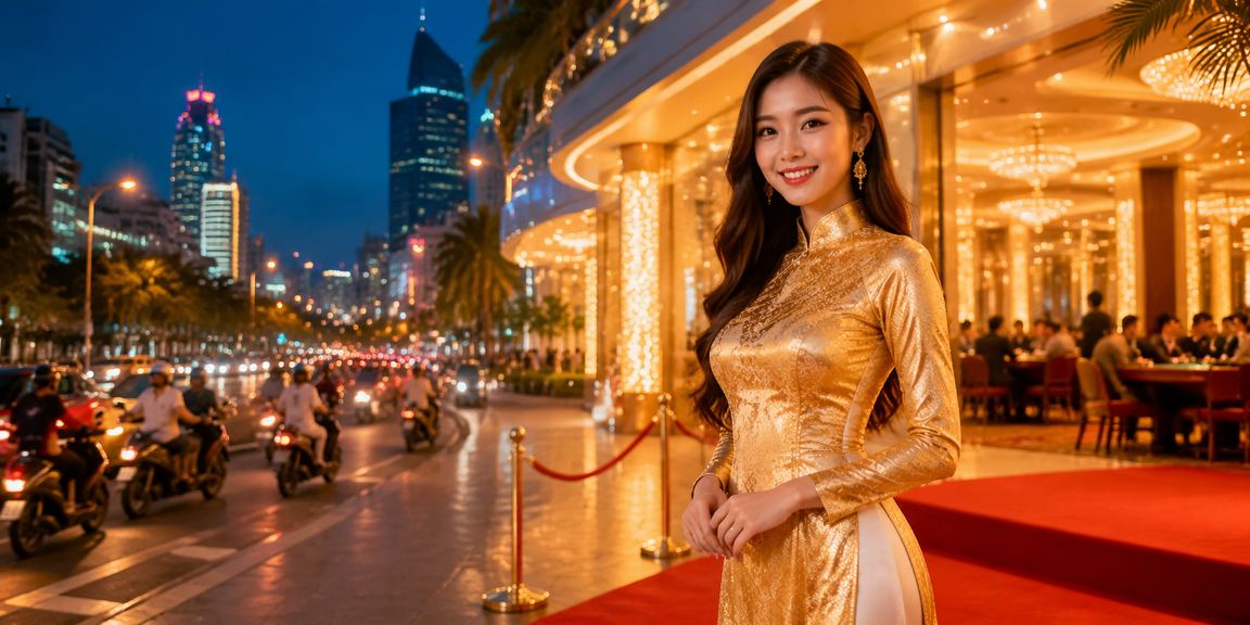 Người phụ nữ trong trang phục áo dài chơi bài tại Hồ Chí Minh